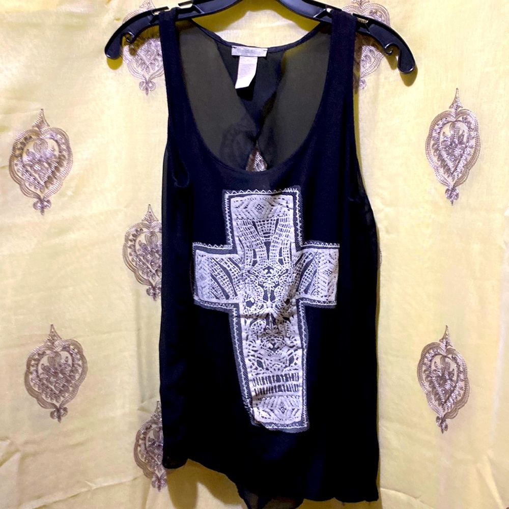 ISSI BLACK “CROSS” TANK SHEER OPEN BACK SZ S